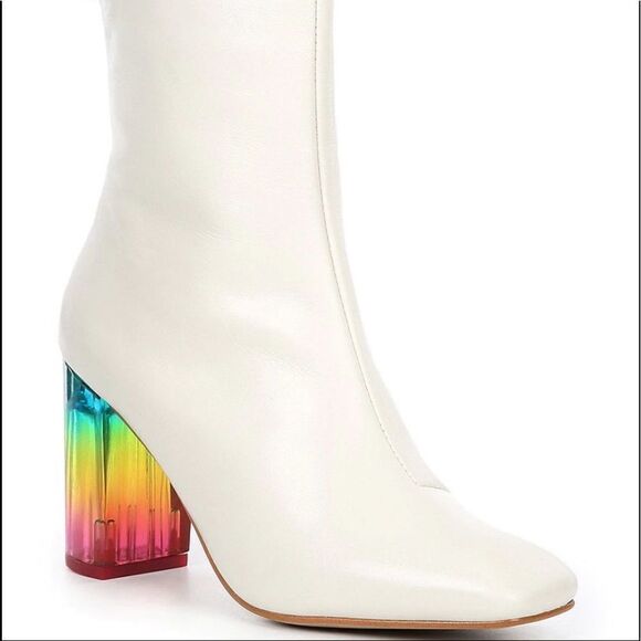 Kurt Geiger London, the Rainbow  Leather Block Heel Booties - Picture 2 of 5